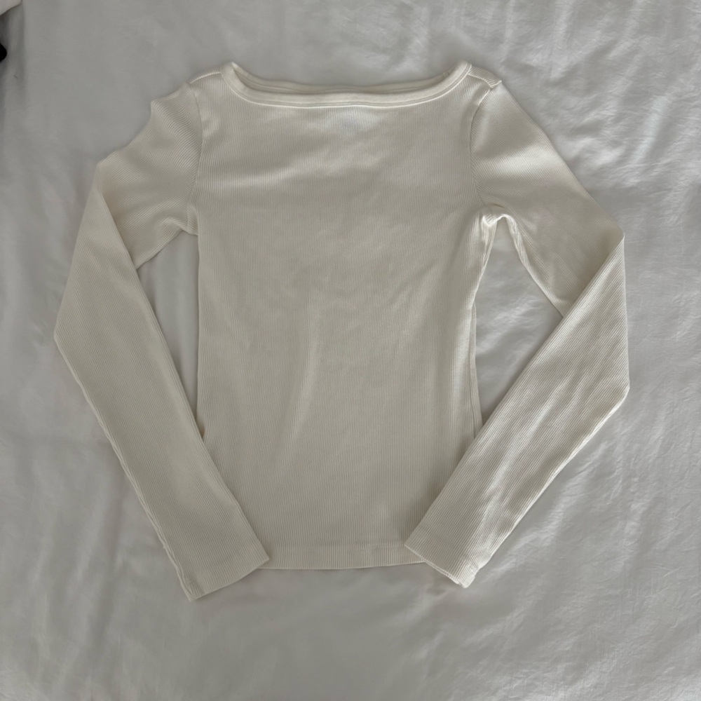 Long Sleeve White Ribbed Tee